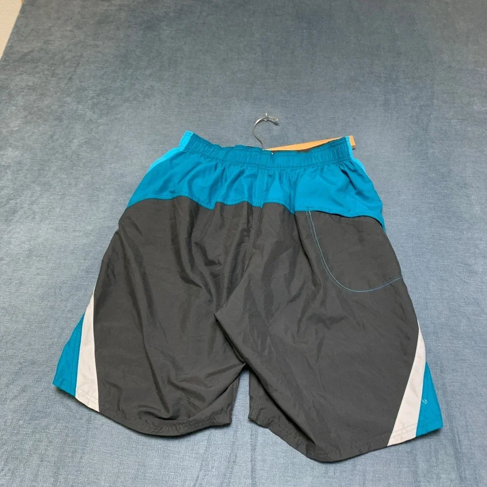 Nike Swim Trunks Board Shorts Mens S Blue Black Elastic Waist Logo Beach Summer